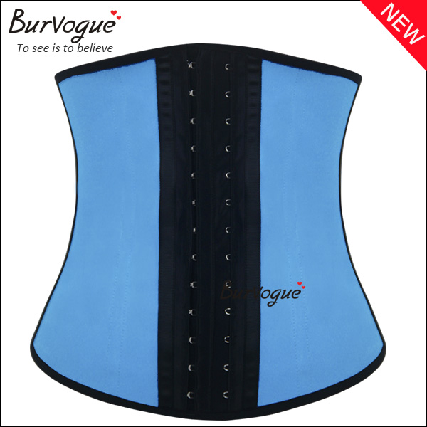 blue latex steel bone waist training corset