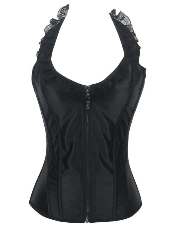 Buy Wholesale Front Zipper Corset Tops Black Halter Women Corset Online ...