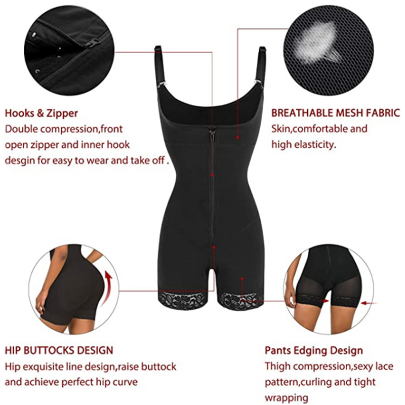 Black Lace Zipper Open Bust Body Shaper Shapewear